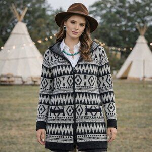 Monteau Boho Knit Open Front Hooded Duster Cardigan Medium